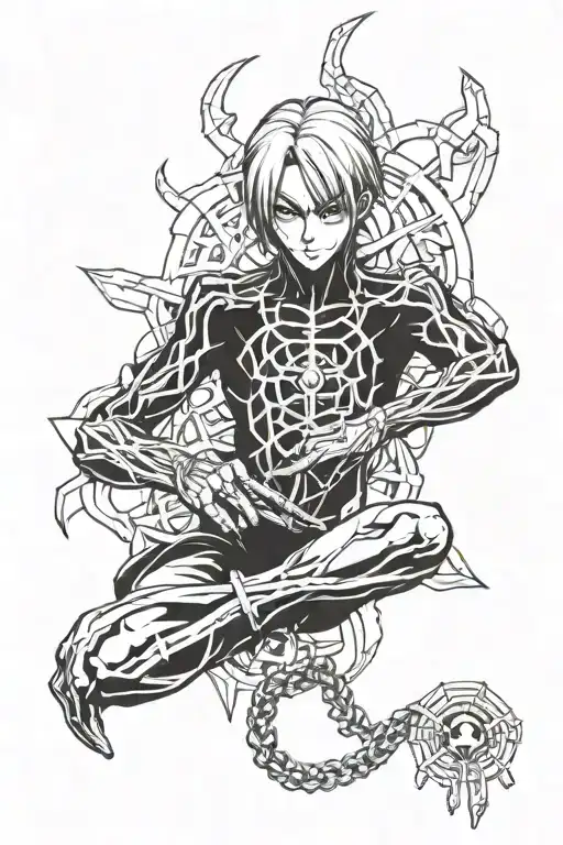 kurapika chain of judgement and phantom troupe spider tattoo design idea