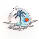 Straight Palm Tree with a moon on top and 3 bats around it tattoo design idea