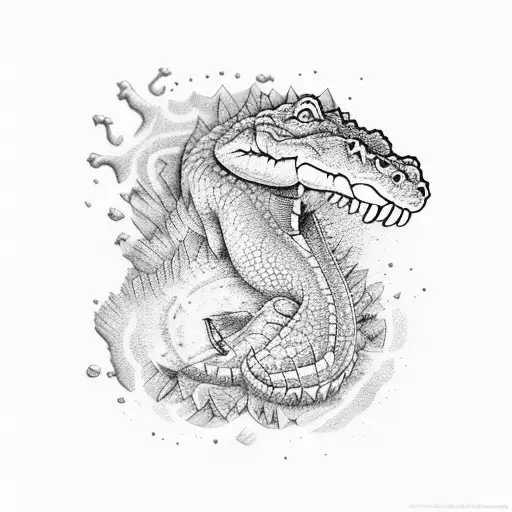A combination of animal science symbols and game elements forming a crocodile shape tattoo design idea