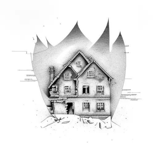 small destroyed brick home  tattoo design idea