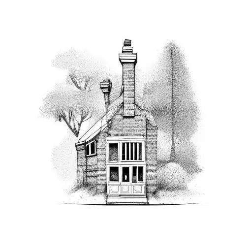 little abandoned brick home  tattoo design idea