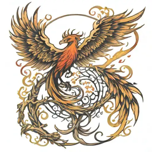 Phoenix and tree of life tattoo design idea