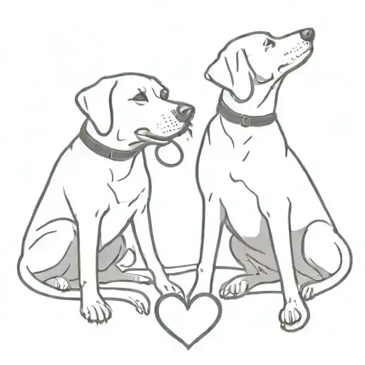 two Labrador dogs with heart surrounded and happy faces tattoo design idea