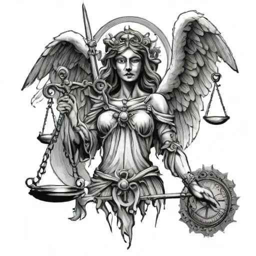 lady justice angel undead tattoo design idea