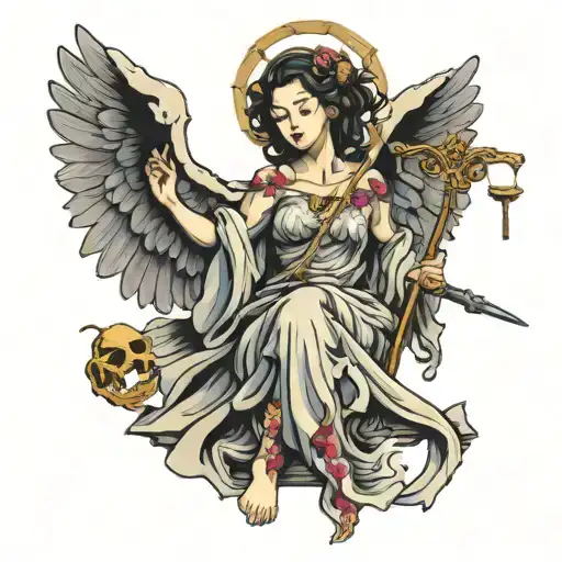 lady justice angel undead tattoo design idea