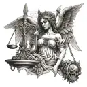 lady justice angel undead tattoo design idea