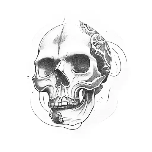 line skull y2k  tattoo design idea