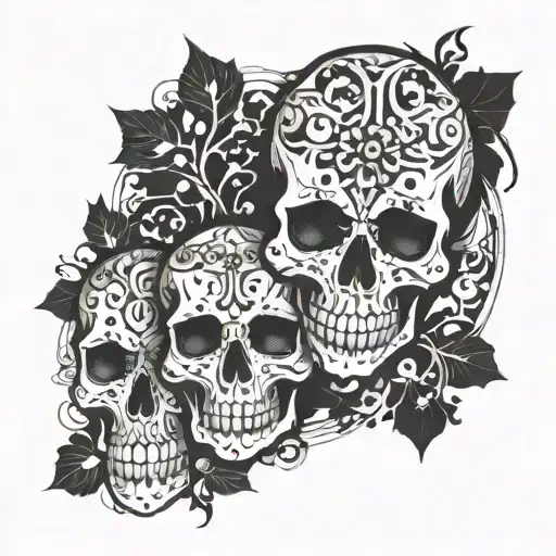 skulls, mushrooms, vines, decorative pattern inspired and a constellation  tattoo design idea