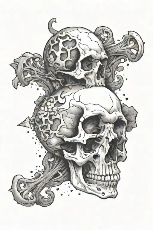 skulls, mushrooms, Sagittarius constellation tattoo design idea