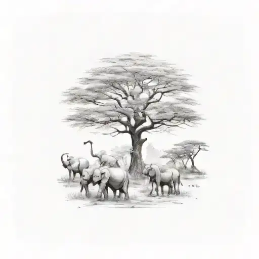 african wild dig with safari tree tattoo design idea