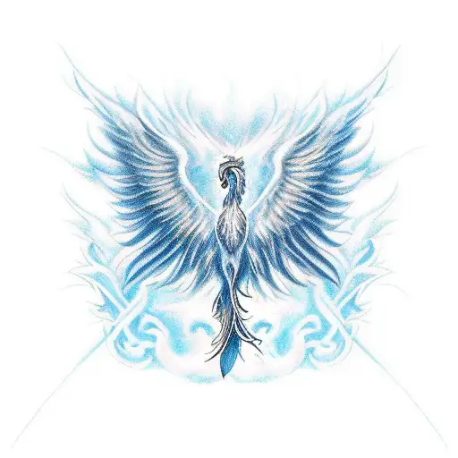 A majestic phoenix rising from a grand piano tattoo design idea