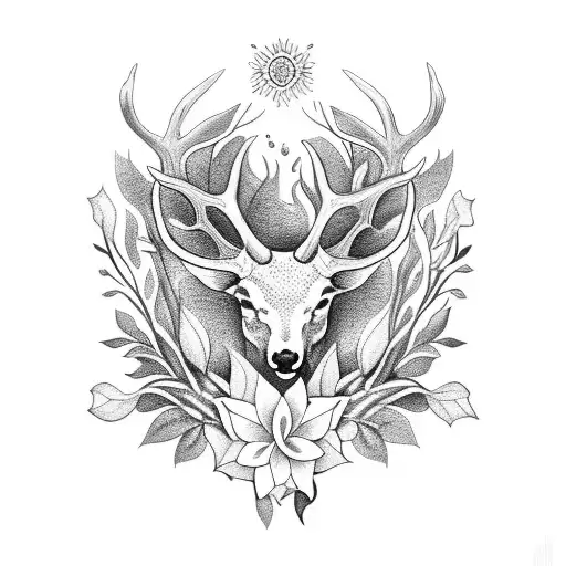 elk horns with flowers at the bottom with vines going up tattoo design idea