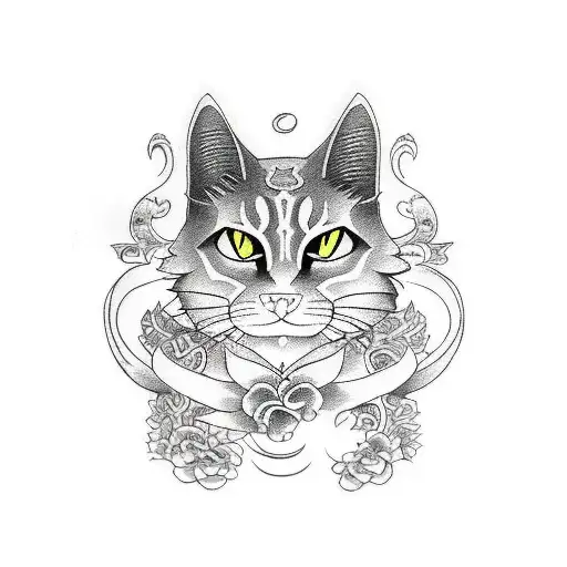 chat noir avec sabre tattoo design idea