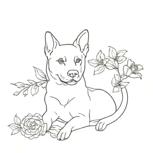 dog and cat outline with flowers  tattoo design idea