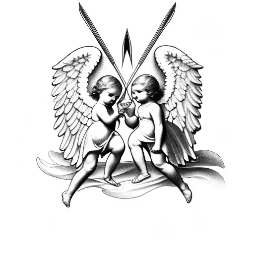 2 cherubic angels stabbing each other tattoo design idea