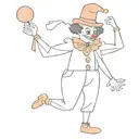 full body, elegant puppet character in a playful clown costume, depicted in a soft and minimalistic style, fancy posture tattoo design idea