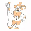 full body, elegant puppet character in a playful clown costume, depicted in a soft and minimalistic style, fancy posture tattoo design idea