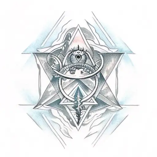 Triangle with a bottomless ocean and Baphomet tattoo design idea