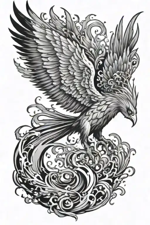 pheonix rising from ashes symbolizing rebirth tattoo design idea