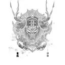 half-armor tattoo pattern, Chinese style, combined with Taoist elements and auspicious cloud lines, Polynesian style tat tattoo design idea