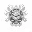 half-armor tattoo pattern, Chinese style, combined with Taoist elements and auspicious cloud lines, Polynesian style tat tattoo design idea
