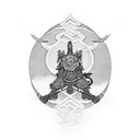 half-armor tattoo pattern, Chinese style, combined with Taoist elements and auspicious cloud lines, Polynesian style tat tattoo design idea