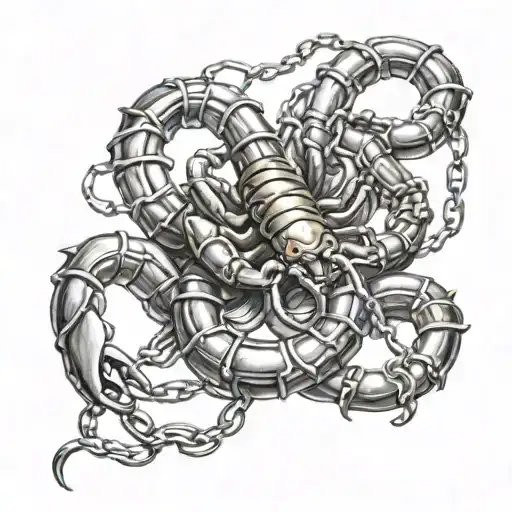 scorpion tied with chain links tattoo design idea