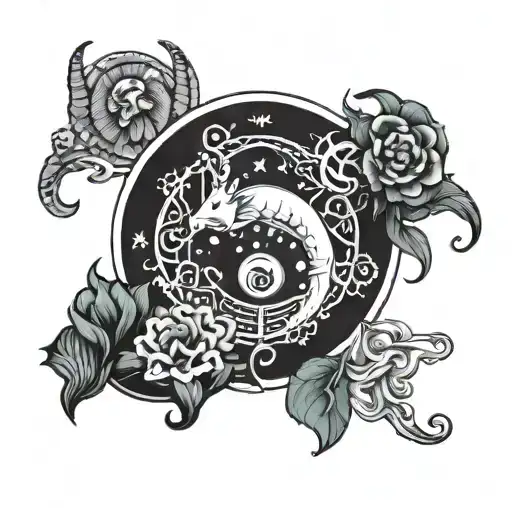 Pisces Aries Capricorn zodiac sign tattoo design idea