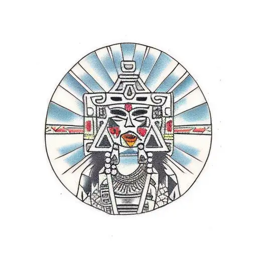 Aztec Women with Aztec pyramid tattoo design idea
