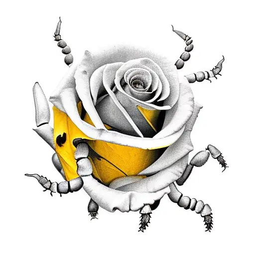 scorpions crawling on yellow roses tattoo design idea