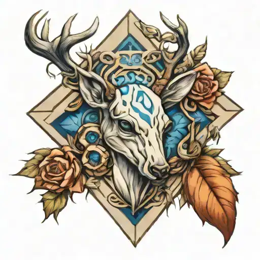 deer skul inside diamond with blue eyes tattoo design idea