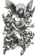 Jesus and his army of angels fighting demons tattoo design idea