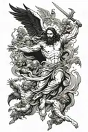 Jesus and his army of angels fighting demons tattoo design idea