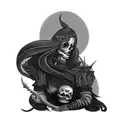 a woman demon with Ariel skull tattoo design idea