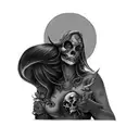 a woman demon with Ariel skull tattoo design idea