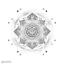 An intricate mandala design featuring gaming symbols like controllers and sharks intertwined tattoo design idea