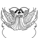 two angels, one of good and one of evil, with very detailed wings, flying in the sky. arm tattoo. tattoo design idea