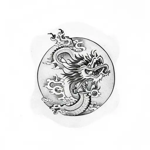 Chinese dragon holding sun and moon tattoo design idea