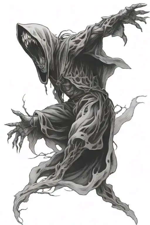 screaming banshee in foggy forest tattoo design idea