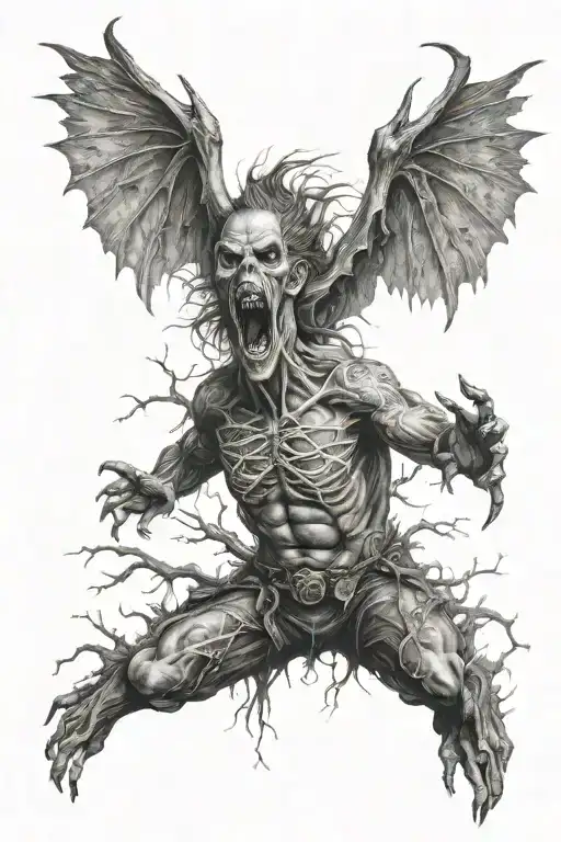 screaming banshee in foggy forest tattoo design idea