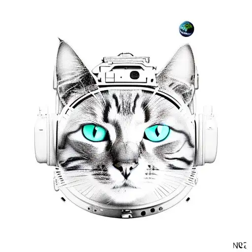A realistic depiction of a cat dressed as an astronaut, exploring a haunted alien planet tattoo design idea
