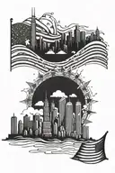 Chicago skyline and flag underneath it  tattoo design idea