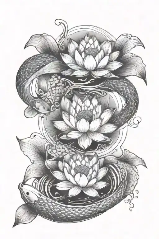 Lotus in the middle of two koi fish tattoo design idea