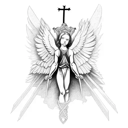 bible verse cross angel tattoo design idea