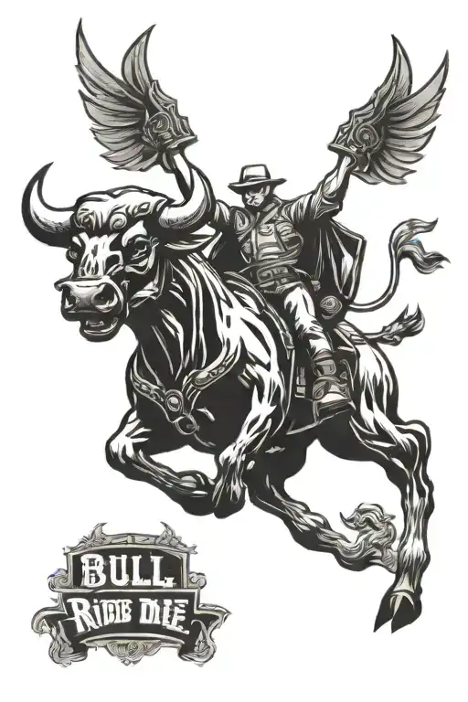bull ride or die with gun tattoo design idea