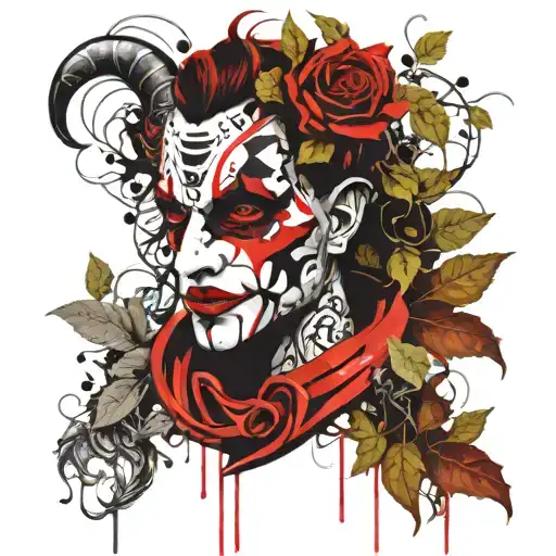 jester with mask and vines tattoo design idea