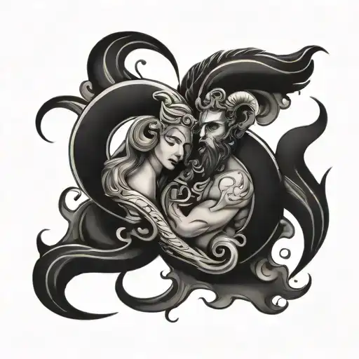 aries and aquarius tattoo design idea