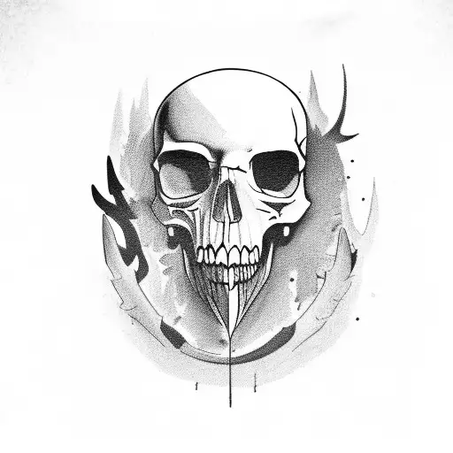 A fierce hunting scene with a skull as the centerpiece tattoo design idea