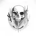 A fierce hunting scene with a skull as the centerpiece tattoo design idea