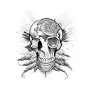 A fierce hunting scene with a skull as the centerpiece tattoo design idea